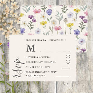 Aquarellfarbene Wildblume Hochzeitsstimmung RSVP Karte