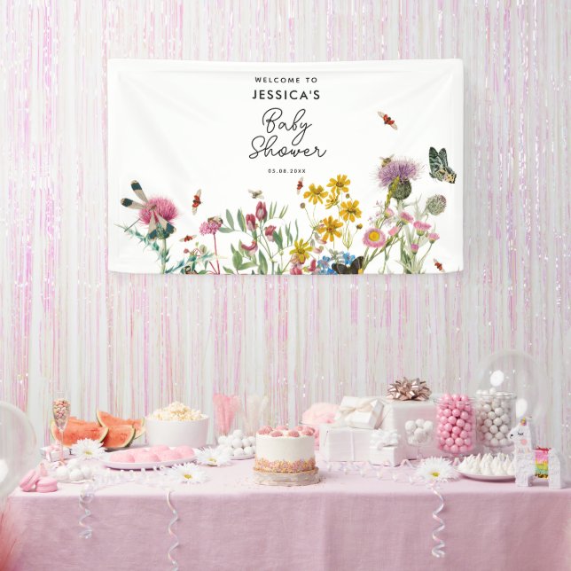 Aquarellfarbene Wildblume Insekten BläsernBaby-Dus Banner (Party)