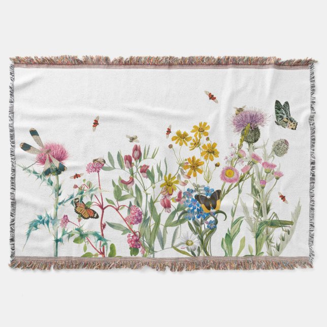 Aquarellfarbene Wildblume Insekten Blumengarten Decke (Vorderseite)