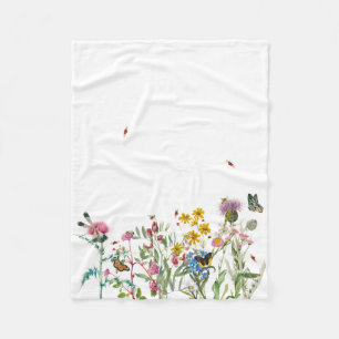 Aquarellfarbene Wildblume Insekten Blumengarten Fleecedecke