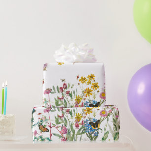 Aquarellfarbene Wildblume Insekten Blumengarten Geschenkpapier