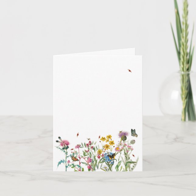 Aquarellfarbene Wildblume Insekten Blumengarten Karte (Vorderseite)