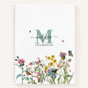 Aquarellfarbene Wildblume Insekten Blumengarten Notizbuch