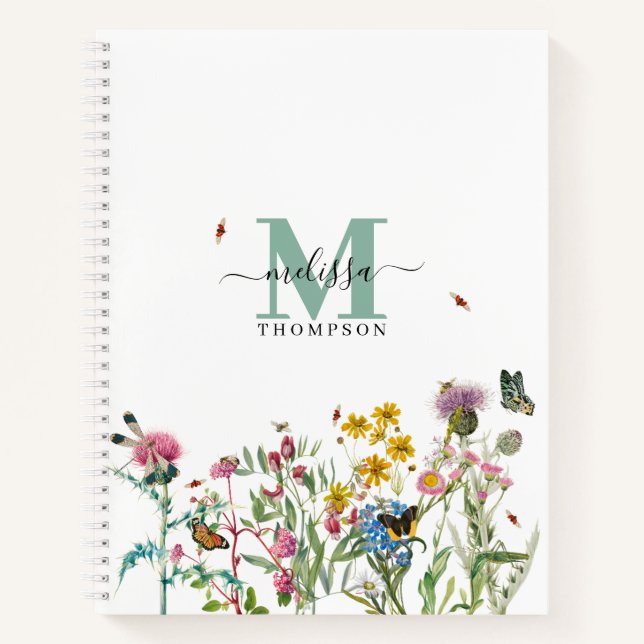 Aquarellfarbene Wildblume Insekten Blumengarten Notizbuch (Vorderseite)