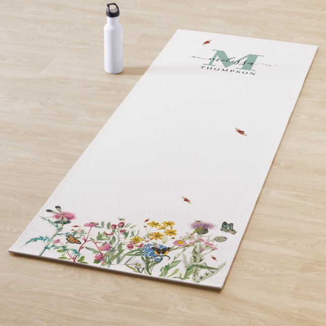 Aquarellfarbene Wildblume Insekten Blumengarten Yogamatte (Beispiel)