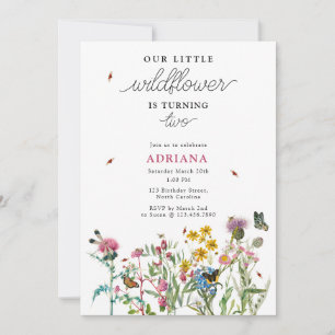 Aquarellfarbene Wildblume Insekten Flora 1. Geburt Einladung