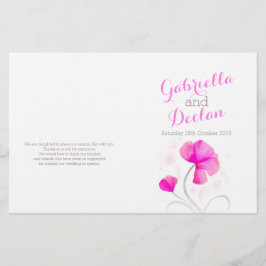 Aquarellfarbene Wildblume Rosa-Grau Hochzeitsprogr
