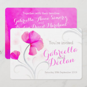 Aquarellfarbene Wildblume Rosa Hochzeit einladen Einladung