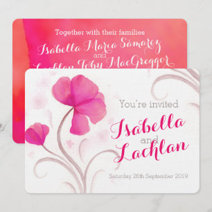 Aquarellfarbene Wildblume Rosa Hochzeit einladen Einladung