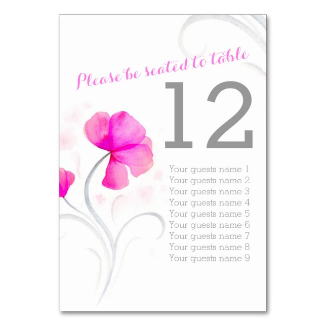 Aquarellfarbene Wildblume Rosa Hochzeit Tischnumme Tischnummer (Vorderseite)