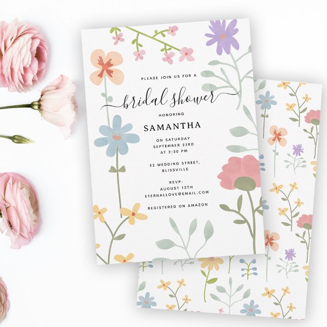 Aquarellfarbene Wildblumen Blumengebirge Brautpart Einladung (Watercolor Wildflowers Floral Bridal Shower Invitation)