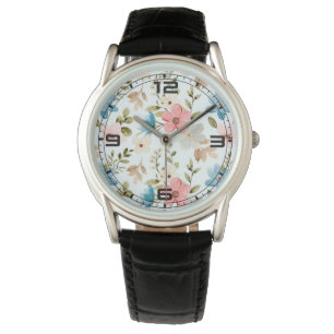 Aquarellfarbene Wildblumen Blumenmuster-67676 Armbanduhr