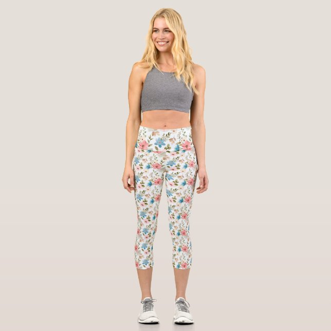 Aquarellfarbene Wildblumen Blumenmuster-67676 Capri Leggings (Vorderseite)