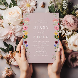 Aquarellfarbene Wildblumen & Blush-Hochzeit Einladung