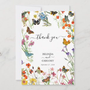Aquarellfarbene Wildblumen Butterfliegen Blumenzeh Dankeskarte