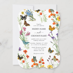 Aquarellfarbene Wildblumen Butterfliegen Blumenzeh Einladung