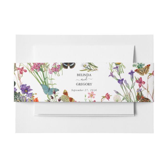 Aquarellfarbene Wildblumen Butterfliegen Blumenzeh Einladungsbanderole (Vorderseite Beispiel)