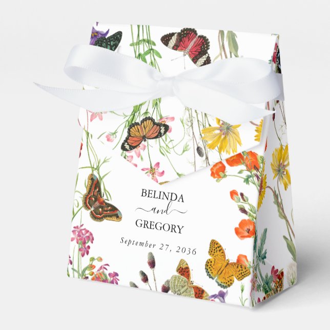 Aquarellfarbene Wildblumen Butterfliegen Blumenzeh Geschenkschachtel (Vorderseite)
