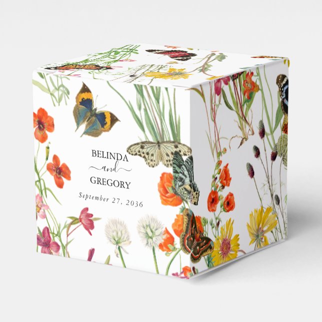Aquarellfarbene Wildblumen Butterfliegen Blumenzeh Geschenkschachtel (Vorderseite)