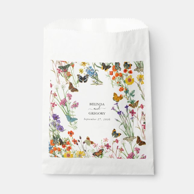 Aquarellfarbene Wildblumen Butterfliegen Blumenzeh Geschenktütchen (Vorderseite)