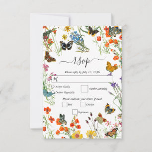 Aquarellfarbene Wildblumen Butterfliegen Blumenzeh RSVP Karte