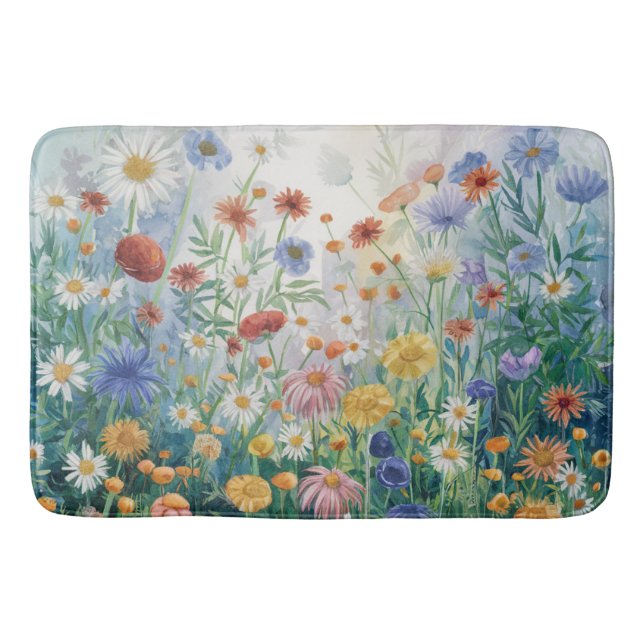 Aquarellfarbene Wildblumen, elegant, farbenfroh Badematte (Vorderseite)