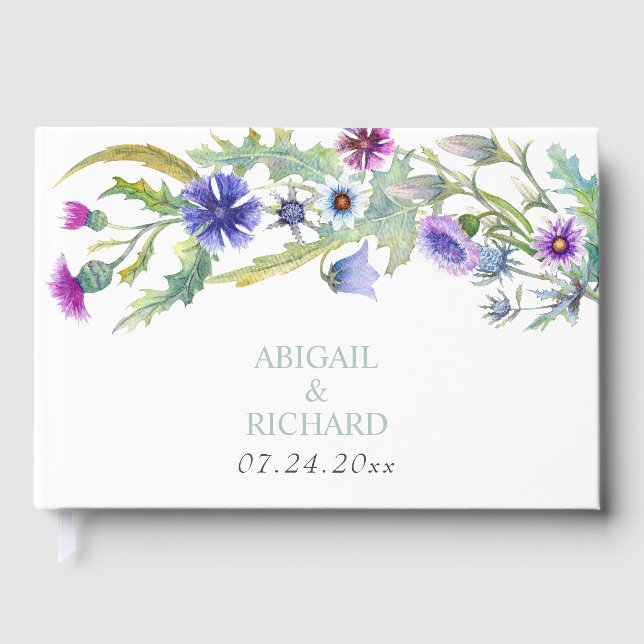 Aquarellfarbene Wildblumen Garland Frühjahrshochze Gästebuch (Vorderseite)