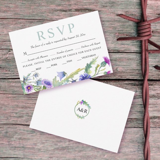 Aquarellfarbene Wildblumen Garland Frühjahrshochze RSVP Karte (Von Creator hochgeladen)