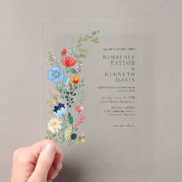 Aquarellfarbene Wildblumen Hochzeit im Rustikalen  Acryleinladungen