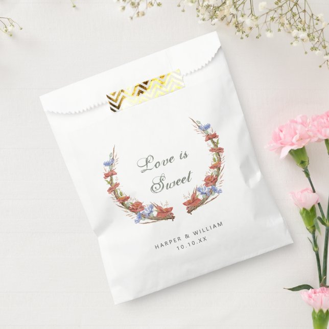 Aquarellfarbene Wildblumen Hochzeit Süßigkeiten Geschenktütchen (Versiegelt)