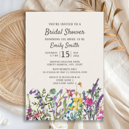 Aquarellfarbene Wildblumen Lila Brautparty Einladung