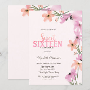Aquarellfarbene Wildblumen Rosa Boho Blume Süß 16 Einladung