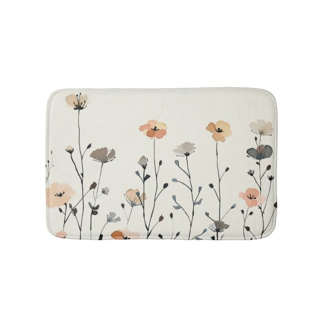 Aquarellfarbene Wildblumen Rustikal & elegant Badematte (Vorderseite)