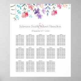 Aquarellfarbene Wildblumen Sitzplan 14 Tabellen Poster