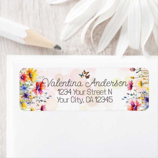 Aquarellfarbene Wildblumen und Schmetterlinge (Insitu)