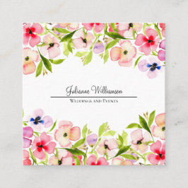 Aquarellfarbene Wildblumen und Stiefmütterchen Hüb Quadratische Visitenkarte