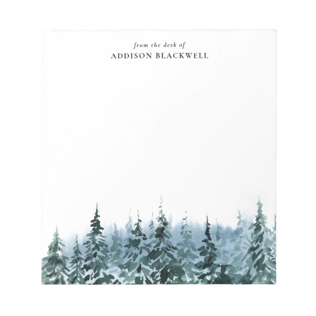 Aquarellfarbene Winter Pine Trees Personalisiert N Notizblock (Vorderseite)