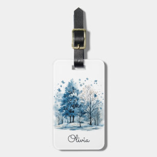 Aquarellfarbene Winterlandschaft im Wald Gepäckanhänger