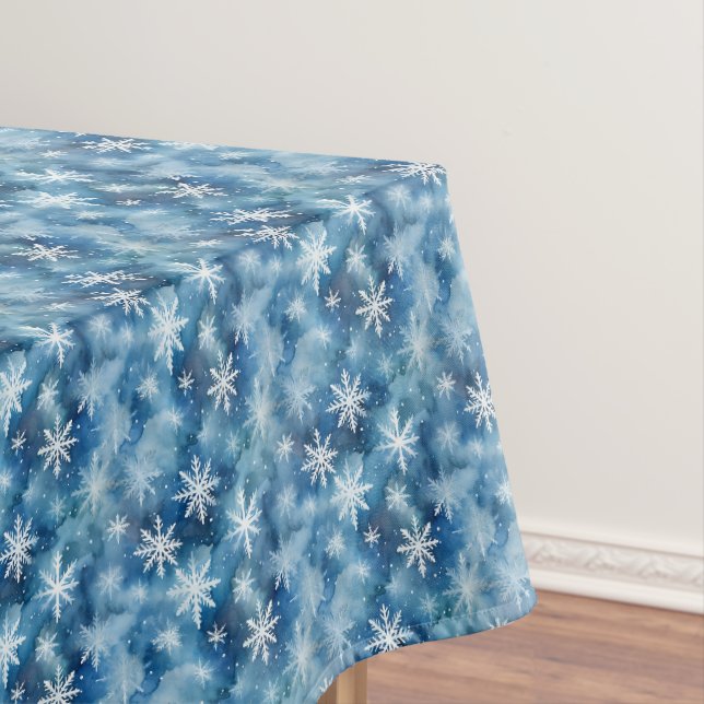 Aquarellfarbene Winterschneeflocken blauer Hinterg Tischdecke (Beispiel)