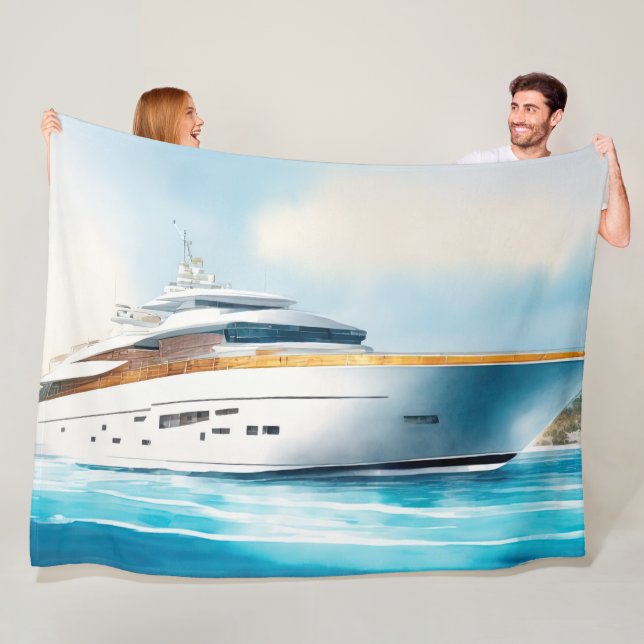 Aquarellfarbene Yacht auf dem blauen Wasser Fleecedecke (Beispiel)