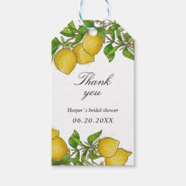 Aquarellfarbene Zitronen, grüner Hintergrund Danke Geschenkanhänger