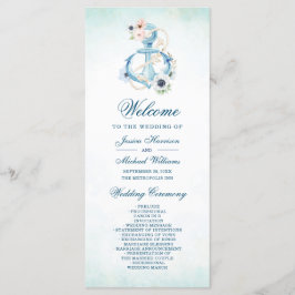 Aquarellfarbener Anker Aquamariner Strand Hochzeit Programm