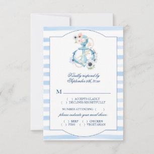 Aquarellfarbener Ankerplatz Blaue Streifen Auswahl RSVP Karte