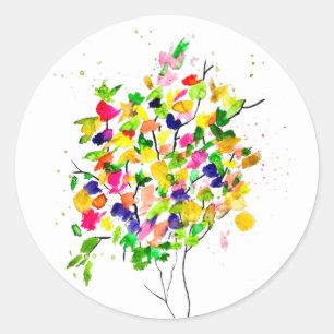 Aquarellfarbener Baum Runder Aufkleber