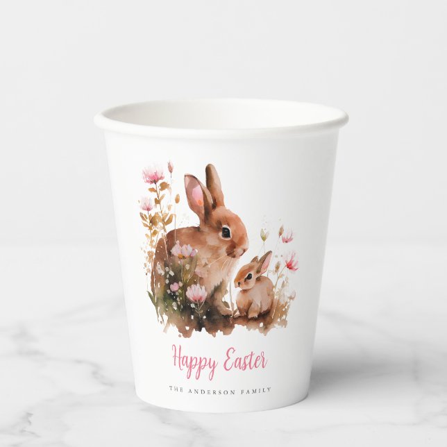 Aquarellfarbener Bunny Oster Pappbecher (Vorderseite)