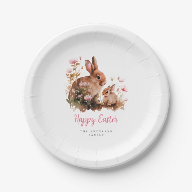 Aquarellfarbener Bunny Oster Pappteller (Vorderseite)