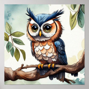 Aquarellfarbener Cartoon Karikatur einer Weitwand Poster