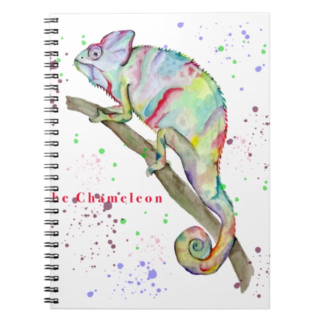 Aquarellfarbener Chamäleon Notizblock (Vorderseite)
