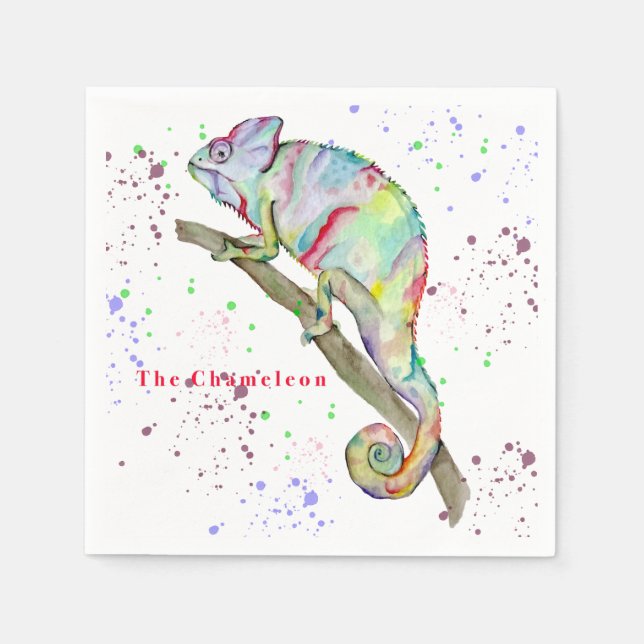 Aquarellfarbener Chamäleon Serviette (Vorderseite)