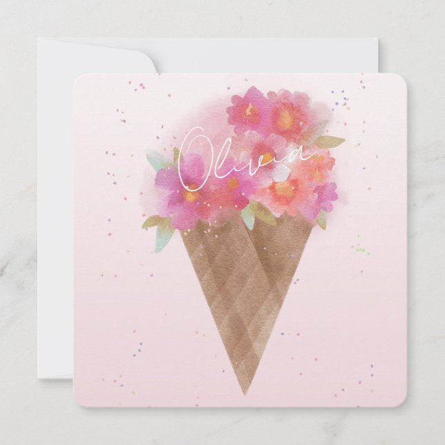 Aquarellfarbener Eiscreme Kapelle mit Namen Mitteilungskarte (Vorderseite)
